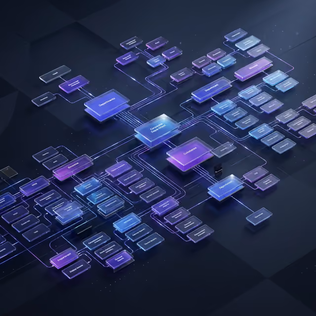 Abstract purple portfolio workflow diagram